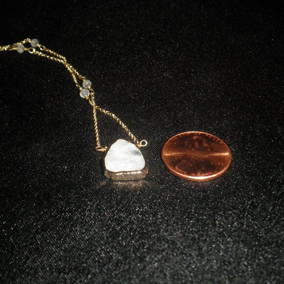 Luna Norte 14K Gold Plated Necklace White Druzy Quartz - Picture 4 of 6